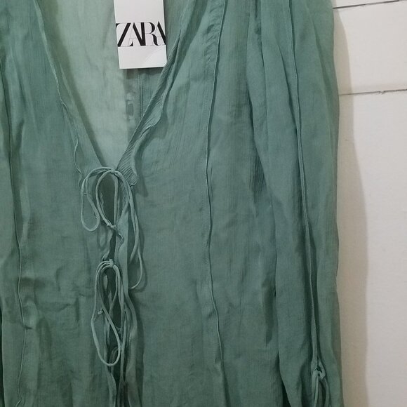 NWT SAGE GREEN SEMI-SHEER BLOUSE WITH RUFFLES - Picture 8 of 8